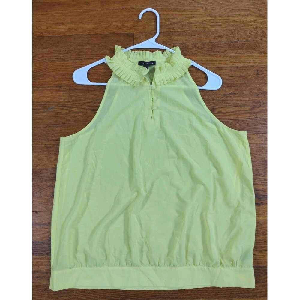 The Limited Yellow Sheer ruffle neck sleeveless top Size Large With Buttons